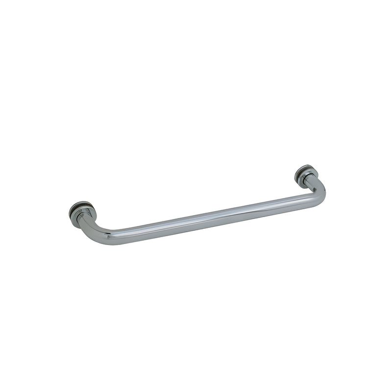 A 12-inch brushed nickel tubular single-sided towel bar designed for glass mounting.