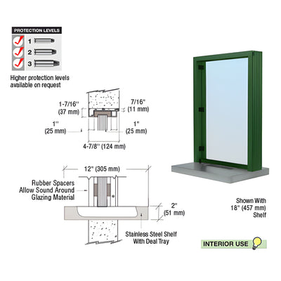 CRL KYNAR® Painted (Specify) Aluminum Standard Inset Frame Interior Glazed Exchange Window with 12" Shelf and Deal Tray