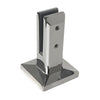 A polished stainless steel square surface mount friction fit spigot for glass railing systems.