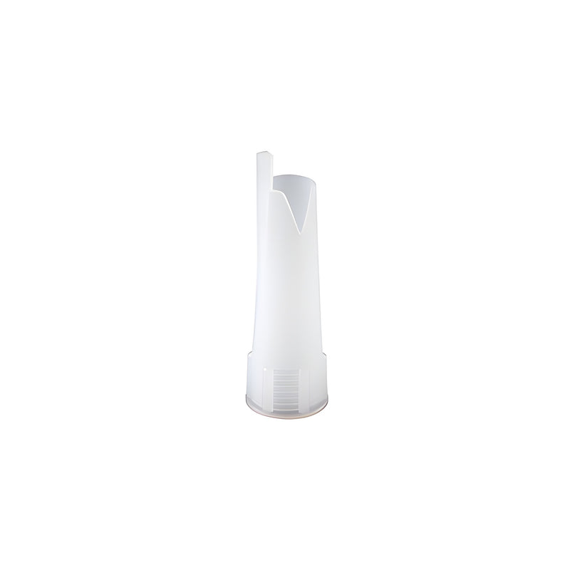 A single white, screw-on V-notched urethane nozzle stands upright against a white background.