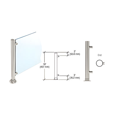 CRL Brushed Stainless 18" High 1-1/2" Round PP45 Contemporary Series Straight Front Counter/Partition End Post