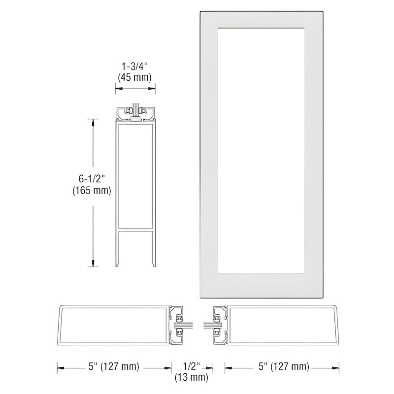 Technical line drawing showing the profile dimensions and cross-section of a 550 wide offset hung entrance door frame.