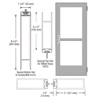 CRL-U.S. Aluminum Clear Anodized Custom Size Single Series 550 Wide Stile Butt Hinge Entrance Door With Panic for Overhead Concealed Door Closer