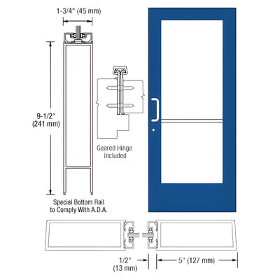 CRL-U.S. Aluminum Custom KYNAR® Paint Custom Single Series 550 Wide Stile Geared Hinge Entrance Door for Surface Mount Door Closer