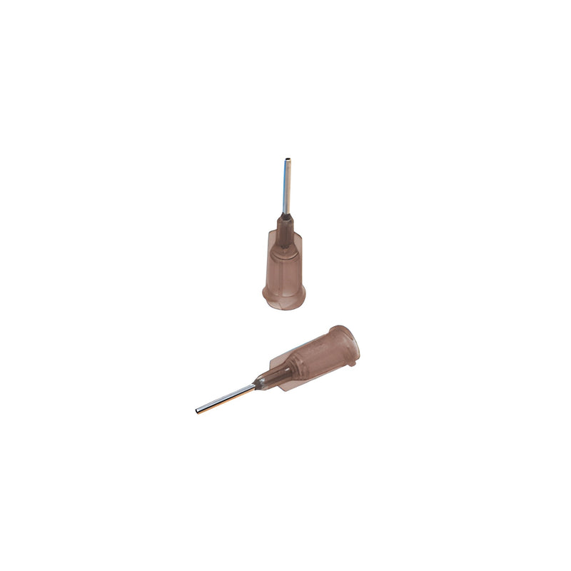 Two green-tinted UV adhesive dispensing needles with 0.85 mm diameter tips shown against a white background.