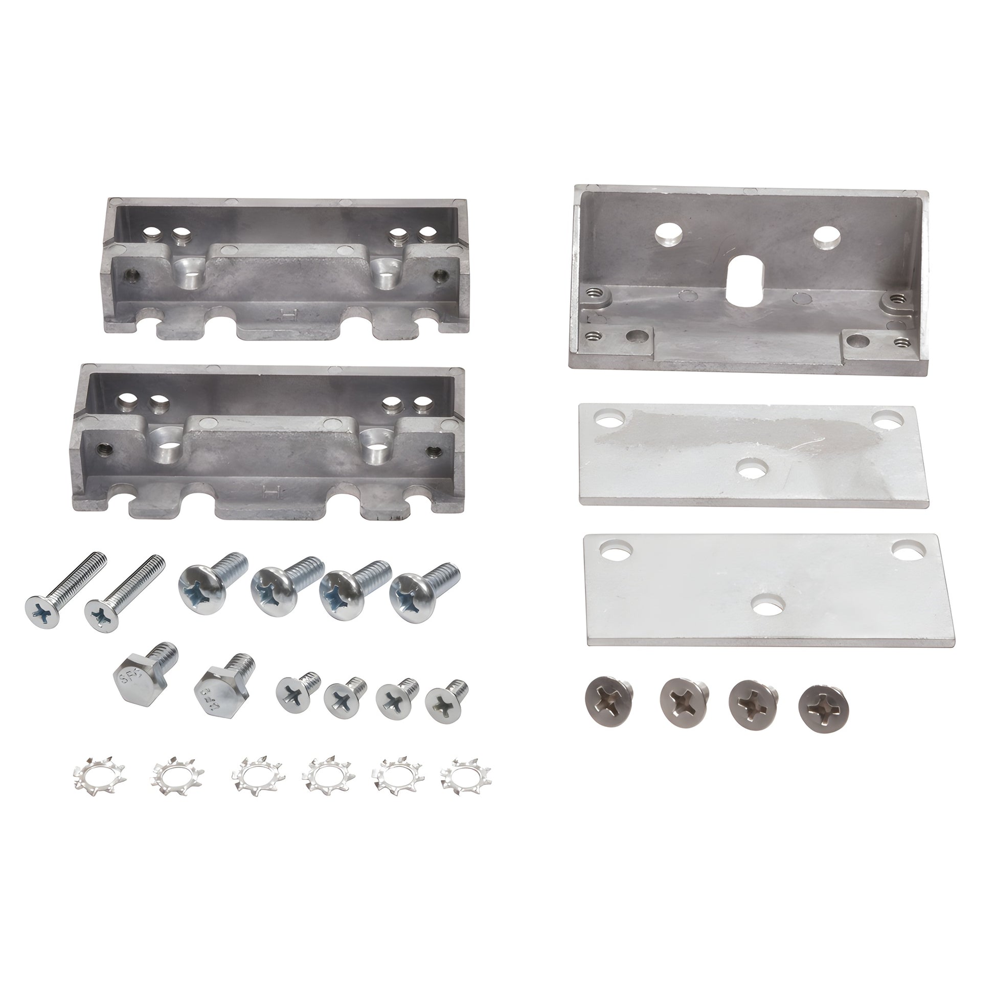 OHC closer mounting clip kit (SKU 201178) with two F clips, angle clip, two shims and mounting hardware