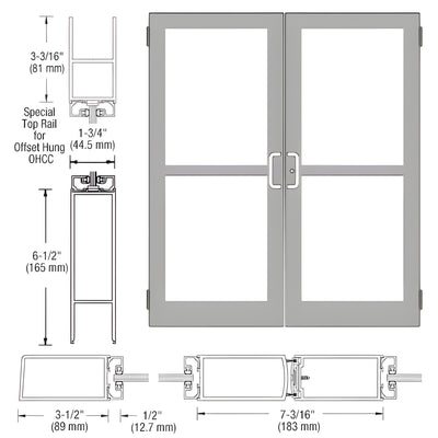 CRL-U.S. Aluminum Clear Anodized Custom Pair Series 400 Medium Stile Butt Hinged Entrance Doors With Panics for Overhead Concealed Door Closers