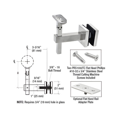CRL Brushed Stainless Huntington Series Glass Mounted Hand Rail Bracket