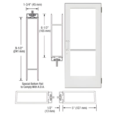 CRL-U.S. Aluminum White KYNAR® Paint Custom Size Single Series 550 Wide Stile Butt Hinge Entrance Door for Overhead Concealed Door Closer