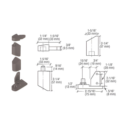 CRL Dark Bronze Offset Right Hand Pivot Set with 1/8" Recess
