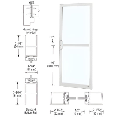 CRL-U.S. Aluminum White KYNAR® Paint 250 Series Narrow Stile (RHR) HRSO Single 3'0 x 7'0 Offset Hung with Geared Hinged Complete Panic Door with Std. Panic & Bottom Rail