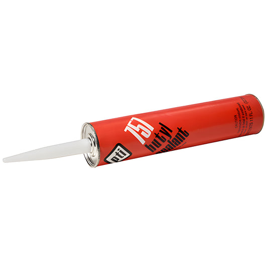 PT1707BL 11oz PTI butyl sealant cartridge, red tube with white nozzle - gunnable, flexible exterior glazing sealant.