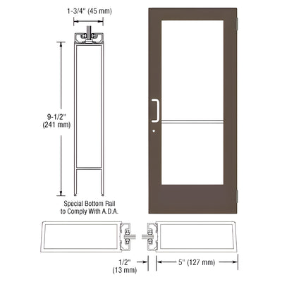 CRL-U.S. Aluminum Bronze Black Anodized Custom Size Single Series 550 Wide Stile Butt Hinge Entrance Door for Surface Mount Door Closer