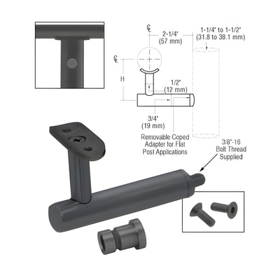 CRL Matte Black Short Arm Malibu Series Post Mounted Hand Rail Bracket