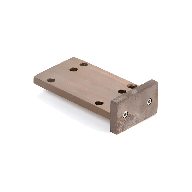A mill finish metal drill jig tool designed for FF450 series storefront systems.