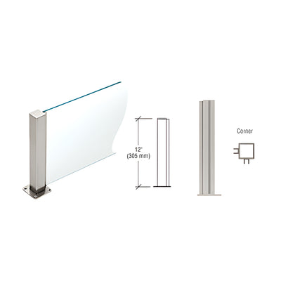 CRL Brushed Stainless 12" High 1-1/2" Square PP43 Plaza Series Counter/Partition Corner Post