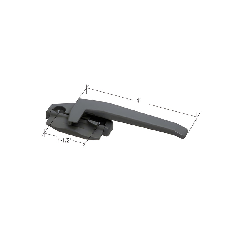 A black zinc right-hand cam handle measuring 4 inches in length with 1-1/2 inch mounting hole spacing.