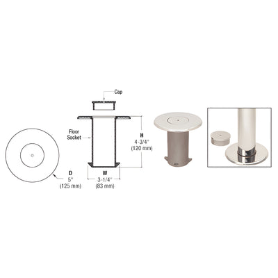CRL Polished Stainless Floor Socket With Cap for 2" Tubing