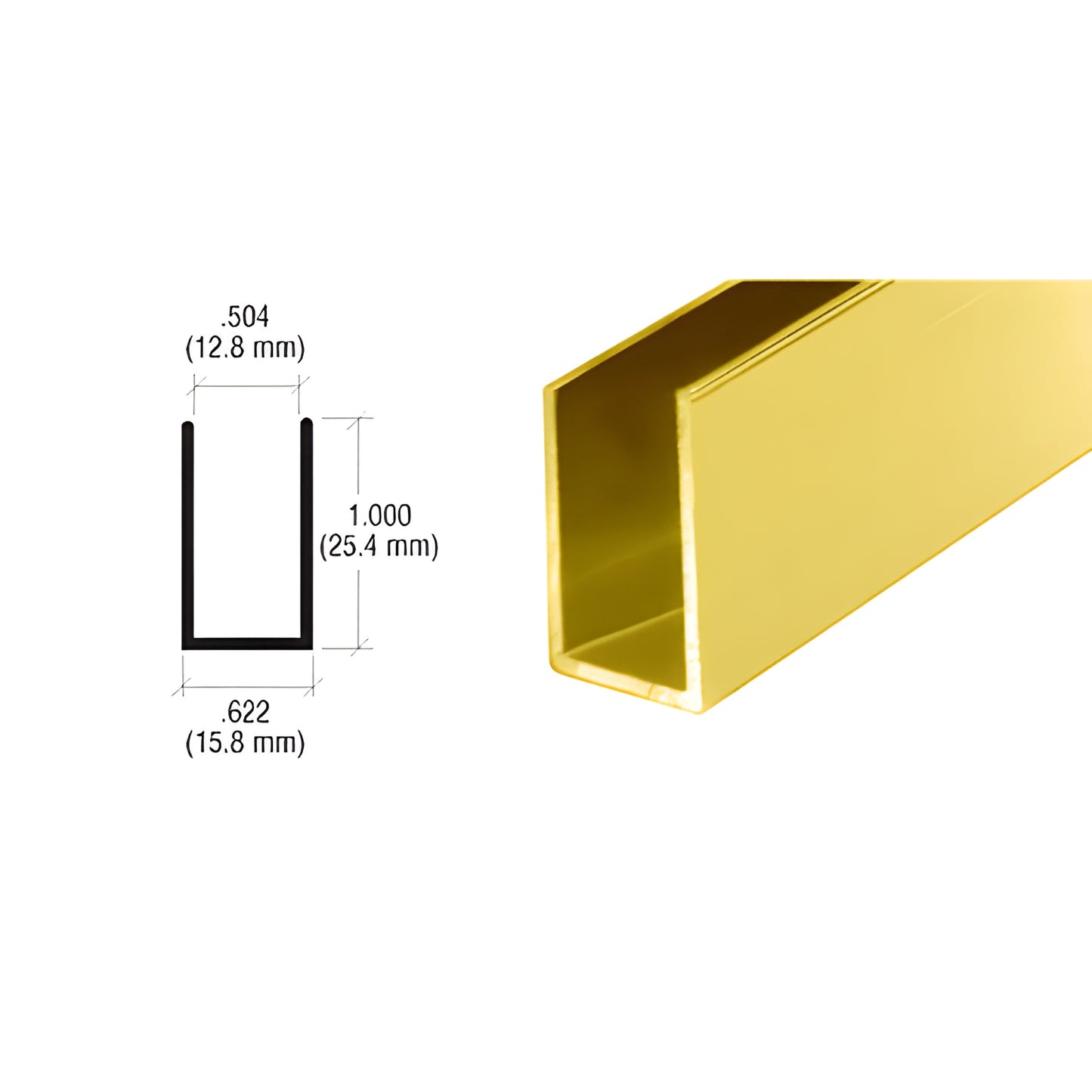 CRL Brite Gold Anodized 1/2 in Aluminum U-Channel