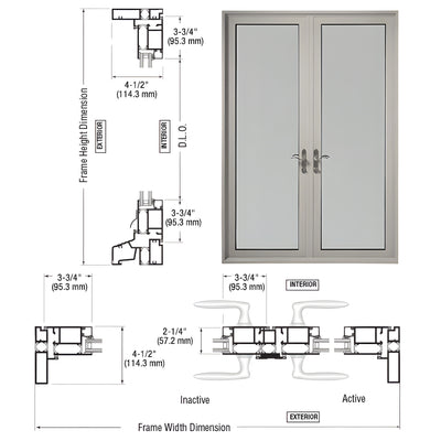 CRL-U.S. Aluminum Clear Anodized Series 900 Terrace Doors With Up/Over Frame, 3-3/4" Bottom Rail, and Standard Threshold - Pair Swing In