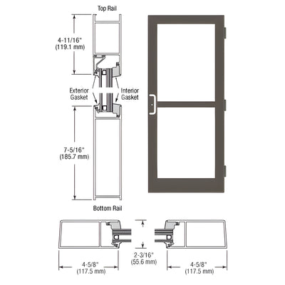 CRL-U.S. Aluminum Dark Bronze/Black Anodized Class 1 StormFront™ Series Custom Single Butt Hinge Entrance Door For Panic and Surface Mount Door Closer