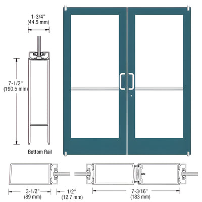 CRL-U.S. Aluminum Custom KYNAR® Paint Custom Pair Series 400 Medium Stile Offset Pivot Entrance Doors for Surface Mount Door Closers
