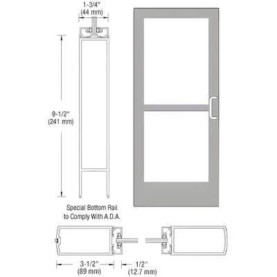 CRL-U.S. Aluminum Clear Anodized 400 Series Medium Stile Inactive Leaf of Pair 3'0 x 7'0 Center Hung for OHCC w/Standard Push Bars Complete Panic Door with Std. Panic and 9-1/2" Bottom Rail