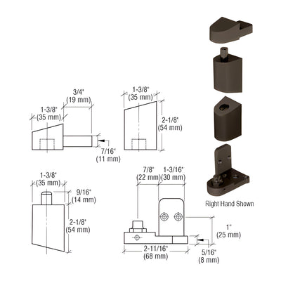 CRL Dark Bronze Right Hand 0P400 Top and Bottom Pivot Set