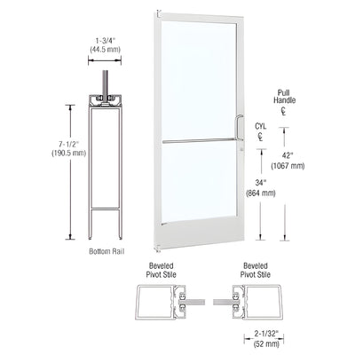 CRL-U.S. Aluminum White KYNAR® Paint 250 Series Narrow Stile (LHR) HLSO Single 3'0 x 7'0 Offset Hung with Pivots for Surf Mount Closer Complete Door/Std. MS Lock, 7-1/2" Standard Bottom Rail