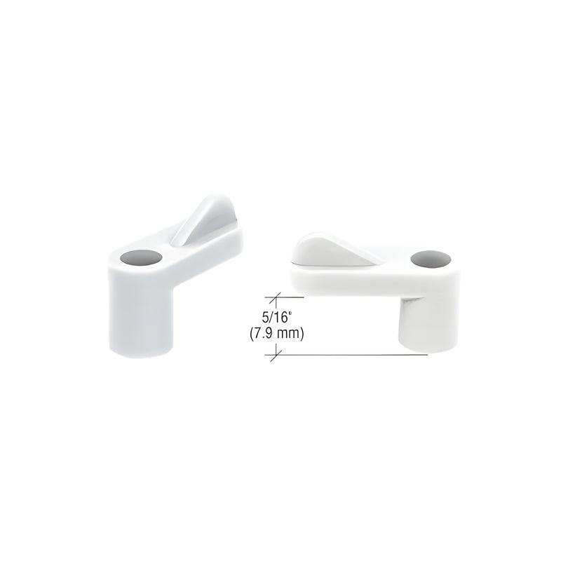 Two white plastic window screen wing clips are shown with a 5/16 inch dimension label.