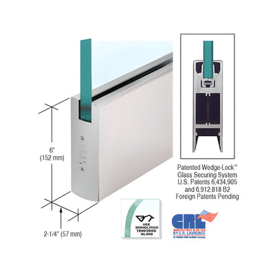 CRL Satin Anodized 5/8" Glass 6" Square Door Rail Without Lock - 35-3/4" Length