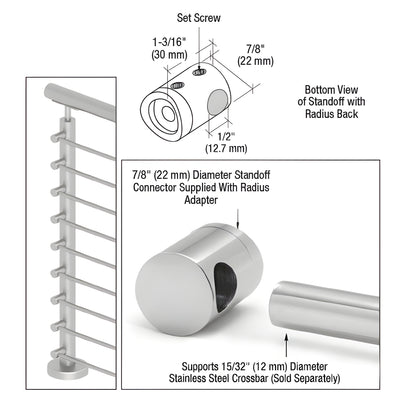 CRL 316 Polished Stainless Left End Standoff Connector (Radius Back)