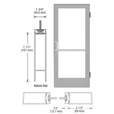 CRL-U.S. Aluminum Clear Anodized Custom Single Series 400 Medium Stile Butt Hinged Entrance Door for Surface Mount Door Closer