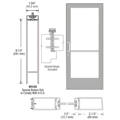 CRL-U.S. Aluminum Clear Anodized 400 Series Medium Stile Active Leaf of Pair 3'0 x 7'0 Offset Hung with Geared Hinged Complete Door Std. Lock and 9-1/2" Bottom Rail