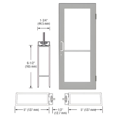 CRL-U.S. Aluminum Clear Anodized 550 Series Wide Stile (RHR) HRSO Single 3'0 x 7'0 Offset Hung with Butt Hinges for Surf Mount Closer Complete Door for 1" Glass with Standard MS Lock and Bottom Rail