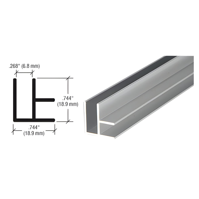 A technical diagram and a perspective view of the satin anodized aluminum corner extrusion showing its profile dimensions.