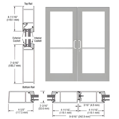 CRL-U.S. Aluminum Clear Anodized IG600 Series Custom Pair StormFront™ Gear Hinged Entrance for Surface Closer