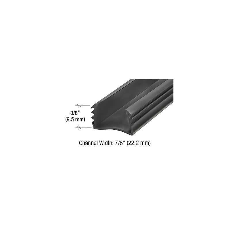 A close-up view of black insulating glass glazing vinyl showing its 3/8 inch channel height profile.