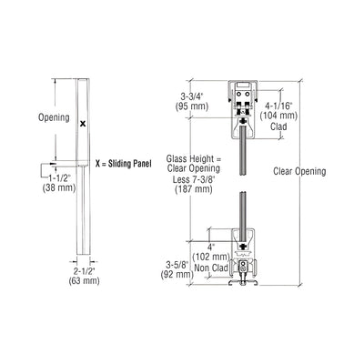 CRL Dark Bronze Anodized X-/-X Format Sliding Door Entrance System - 4" Top and Bottom Square Rail