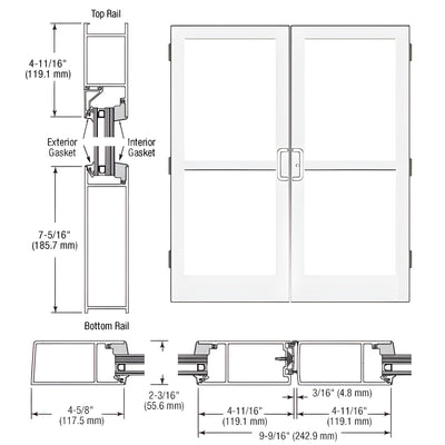 CRL-U.S. Aluminum White KYNAR® Paint StormFront™ Series Custom Pair Butt Hinge Entrance Doors for Panics and Surface Mount Door Closers