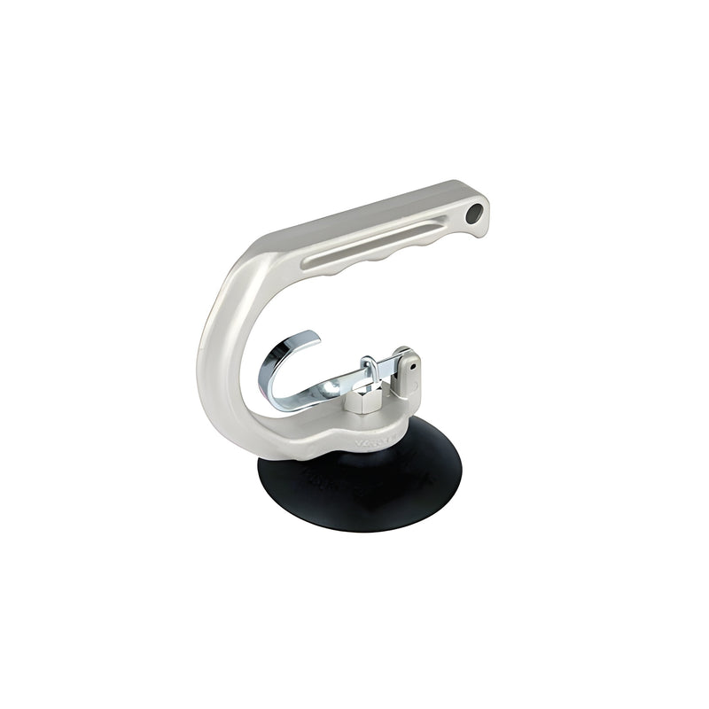 A silver-handled CRL single cup vacuum lifter with a black rubber suction base and a metal release trigger.