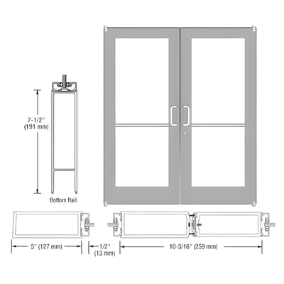 CRL-U.S. Aluminum Clear Anodized Custom Pair Series 550 Wide Stile Offset Pivot Entrance Doors for Surface Mount Door Closers