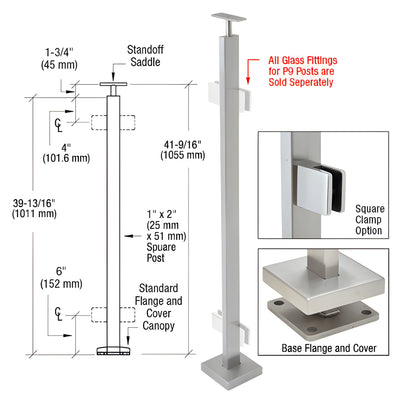 CRL Brushed Stainless 42" P9 Series 180 Degree Center Post Railing Kit
