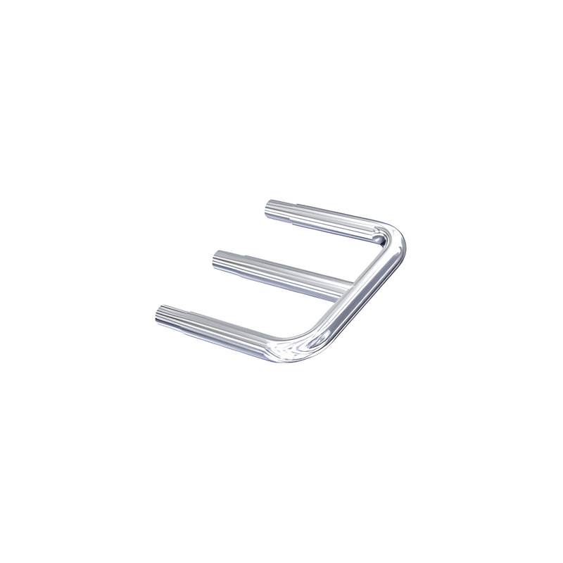 A polished stainless steel radiused tubing end designed for 1-inch round tubing.