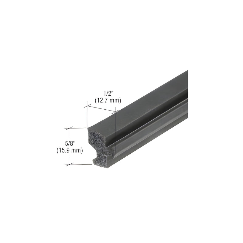 A close-up view of a black EPDM sponge curtainwall interior gasket showing its 1/2 inch by 5/8 inch profile dimensions.