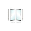 A diagram showing the interior and exterior views of a left hand reverse rail mount dummy handle on a glass door.