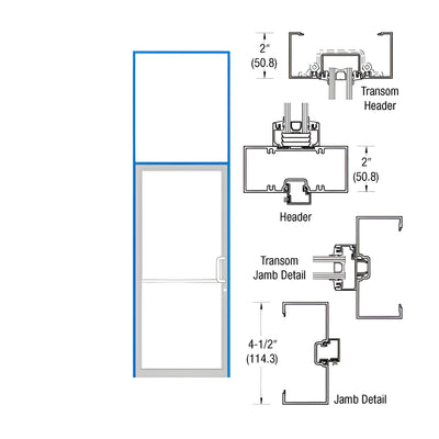 CRL-U.S. Aluminum Dark Bronze/Black Anodized Class 1 2" x 4-1/2" Open Back Transom Frame for Single Door and Prepped for Pair Butt Hinges with Cut-Out for Standard Hookbolt - Right Hand