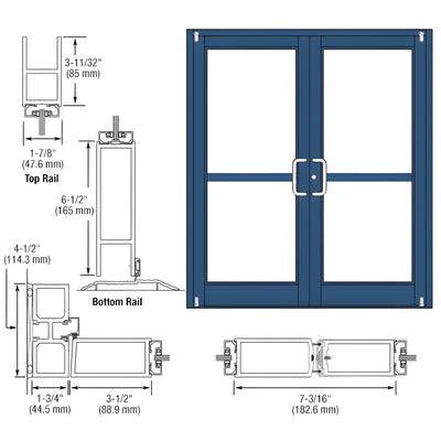 CRL-U.S. Aluminum Custom KYNAR® Paint Custom Pair Series 800 Durafront Medium Stile Offset Pivot Entrance Doors For Panics and Surface Mount Door Closers