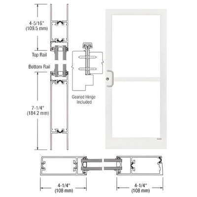 CRL-U.S. Aluminum White KYNAR® Paint Single 36" x 84" Series 400T Medium Stile Gear Hinge Entrance Door