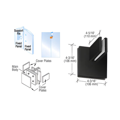 CRL Matte Black Patch Connector with Support Fin Bracket